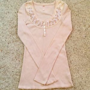 Free People Embroidered Thermal Shirt